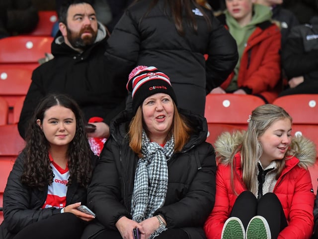 Fans at Derry’s NFL game against Galway at Celtic Park on Saturday evening. Photo: George Sweeney