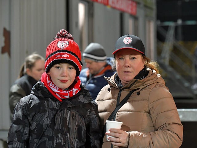 Derry City supporters at the Brandywell on Friday evening. Photograph: George Sweeney.