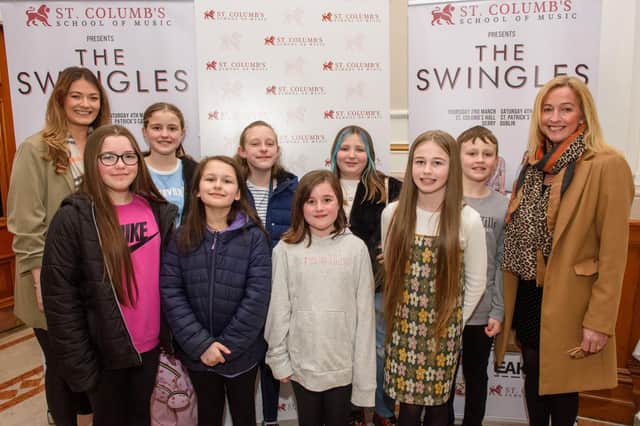 Louis Fields and Nicky Morton, founders of St.Columb’s School of Music pictured with pupils from Lisnagelvin Primary School and Anna Fields and Janice Caldwell as they hosted the School’s annual Gala concert in St.Columb’s Hall headlined by the Swingles, Picture Martin McKeown.
