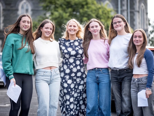 Mrs O'Hare congratulating Year 12 girls on their outstanding results.