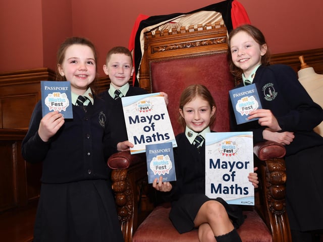 These Long Tower Primary School pupils enjoyed the Foyle Kumon NI Maths Fest in the Guildhall. : .