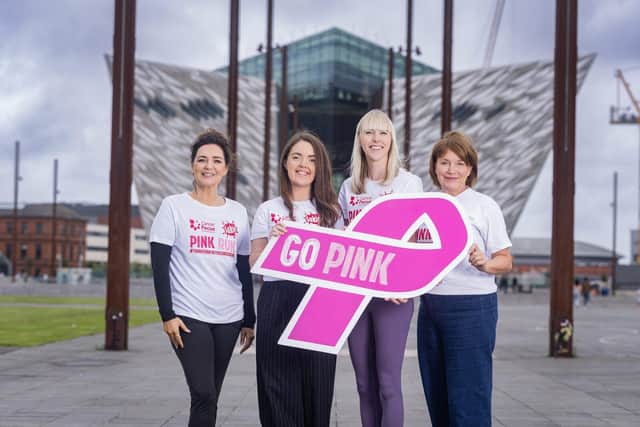 Cancer Focus client Joanne Jones with Clare Mawhinney, Maeve Colgan and Sharon Campbell