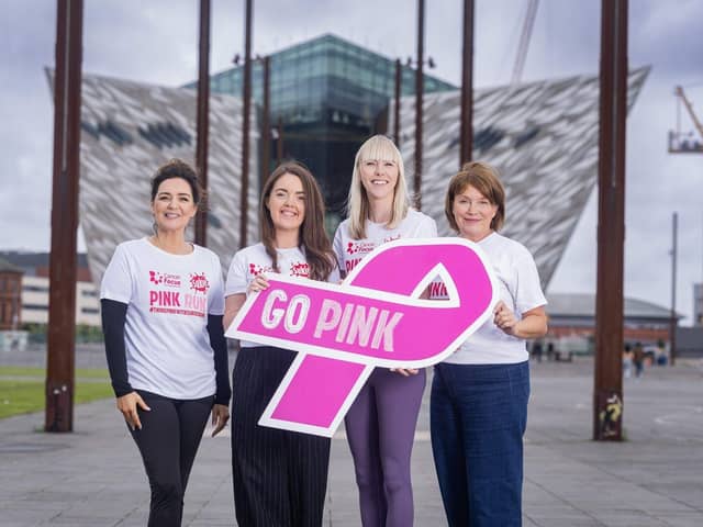 Cancer Focus client Joanne Jones with Clare Mawhinney, Maeve Colgan and Sharon Campbell