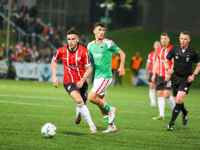 Jordan McEneff pictured on the ball during the 2-0 win over Cork City,
