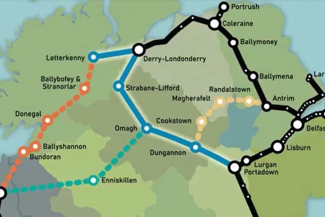 A still from the video, which shows how rail development could connect the north west to the rest of Ireland.