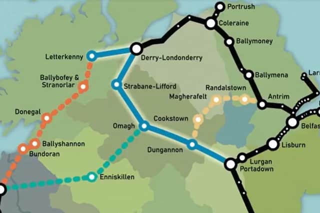 A still from the video, which shows how rail development could connect the north west to the rest of Ireland.