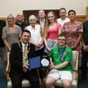 Young Keigan with the Mayor, family and friends. (Photo - Tom Heaney, nwpresspics)