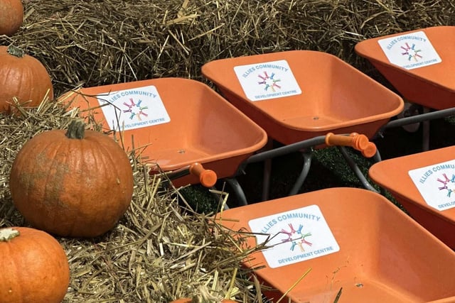 Kids can pick a wheelbarrow and choose their pumpkin to take home.