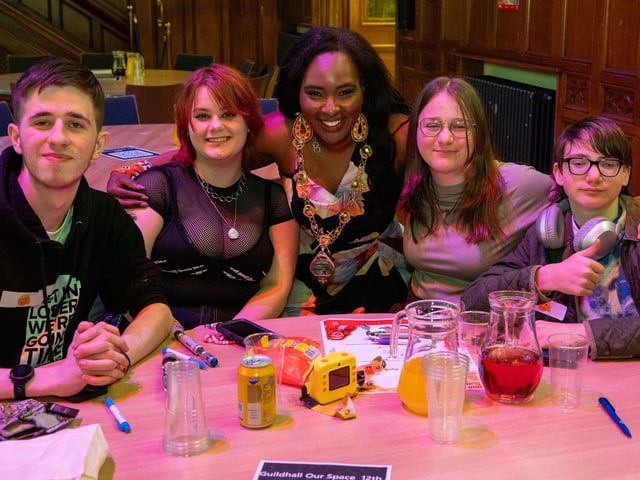 The Mayor Councillor Lilian Seenoi-Barr has once again hosted an Our Guildhall Our Space event for younger and older people in April with entertainment from In Your Space Circus School, Black Paddy, Richie Remo and DJ Tyree Patton. Picture Martin McKeown. 12.04.25