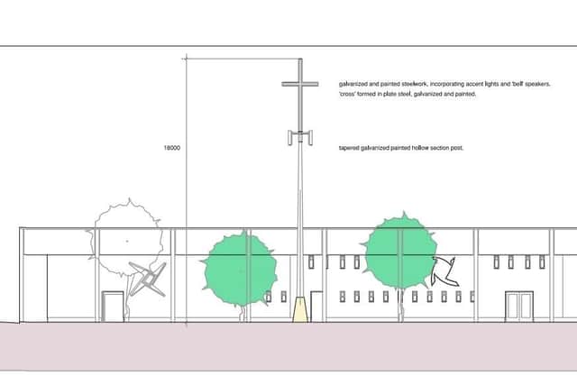 Proposed elevations of the new spire at St. Brigid's submitted by FM Corr and Associates to Derry City & Strabane District Council on behalf of the applicant.