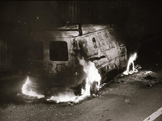 Vehicles hijacked and burned in Derry at the height of the Drumcree stand off.