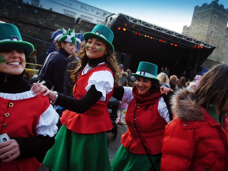 People partying the day away at Derry's Guildhall square. : St Patrick's Day in Derry in 2006.