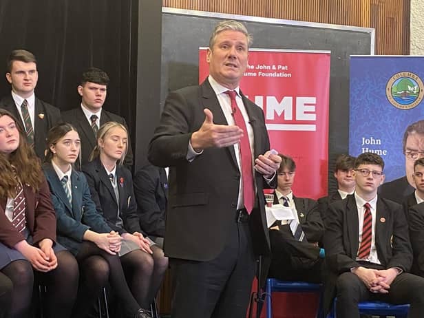 Keir Starmer at St. Columb's College on Friday.