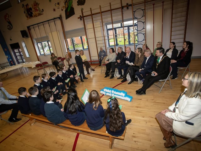 Q&A SESSION. . . .P7 pupils at St. Patrick's Primary School, Pennyburn, Derry putting questions to the dignitaries during Wednesday's launch. (Photos: Jim McCafferty Photography) : Children’s rights and wellbeing programme.