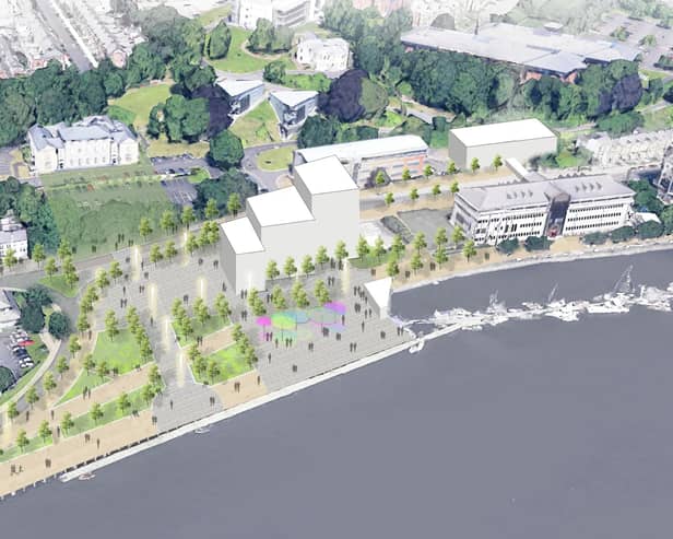A computer generated image of the proposed School of Medicine that under the City Deal proposals be located on a new University Square, next to Derry City & Strabane District Council.