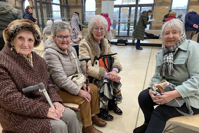 Eglinton ladies waiting to board the Chat-Tea Train from Waterside to Coleraine