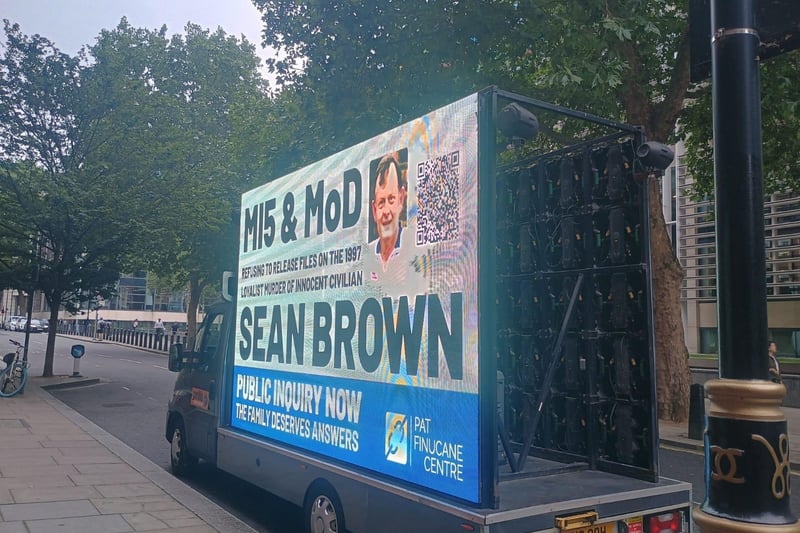 A billboard drawing attention to the Sean Brown campaign has been circulating in central London this week.