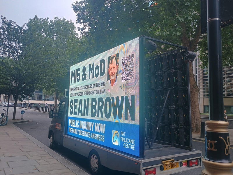 A billboard drawing attention to the Sean Brown campaign has been circulating in central London this week.