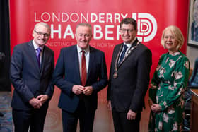 L-R: Hubert O’Donoghue, Vice President, General Manager, AIB Merchant Services; Minister for the Economy, Conor Murphy MLA; Greg McCann, President, Derry Chamber; Anna Doherty, Chief Executive, Derry Chamber