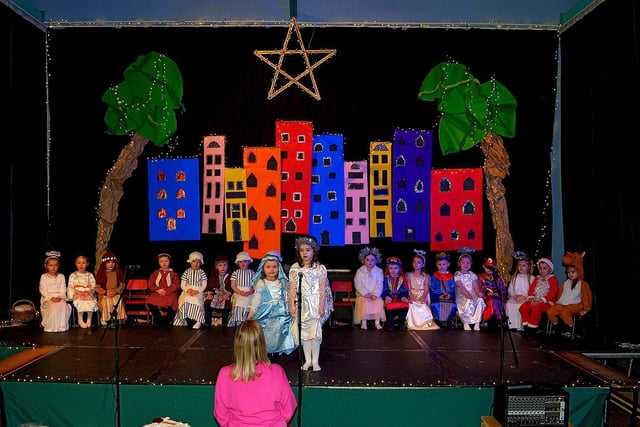 Pupils from Mrs Logue's P1 class at St Eithne's Primary School perform their Nativity Play on Wednesday for family and relatives. Photo: George Sweeney. DER2249GS - 11
