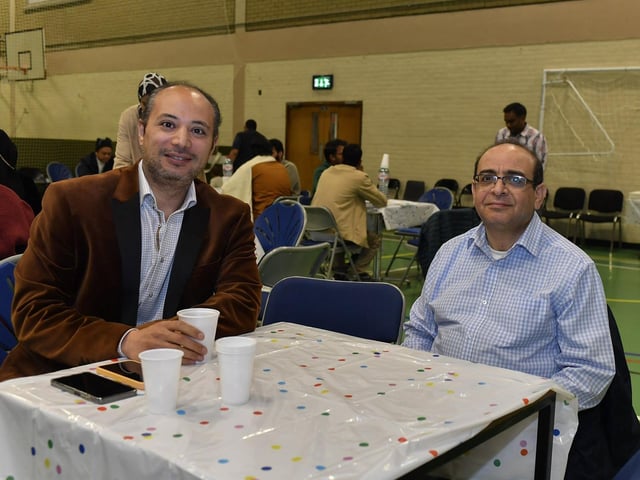 Dr Ibrahim Alsangedy and Dr Walid Safwat at the North West Islamic Association’s celebration of Eid Mubarak held in Templemore Sport’s Complex. Photo: George Sweeney
