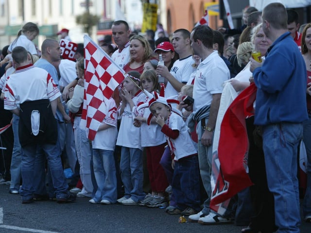 Celebrating Tyrone winning the All-Ireland Senior Football Championship against Armagh in September 2003