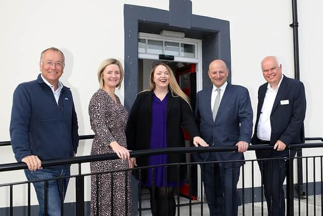 Pictured at The Amp at Ebrington are L-R Hal Wilson, Techstart, with Susan Nightingale, Zoe Jones, Louis Taylor, and Warren Ralls from the British Business Bank. (Photo - Tom Heaney, nwpresspics)