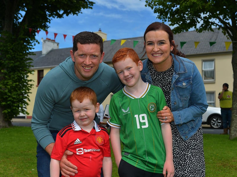 Locals Oisin, Charlie, Cahir and Gemma Byrne at the Festival on the Green in Malin Town on Sunday afternoon last. Photo: George Sweeney. DER2331GS - 43