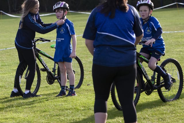 Young duathletes complete the cycling part of their Primary Schools Duathlon on Wednesday.