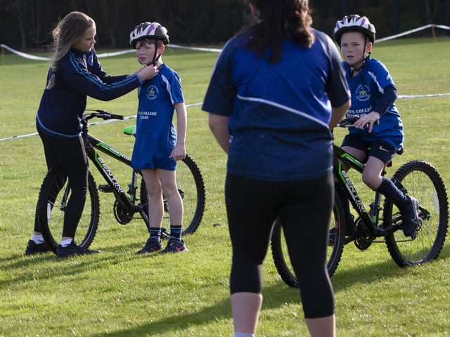 Young duathletes complete the cycling part of their Primary Schools Duathlon on Wednesday.