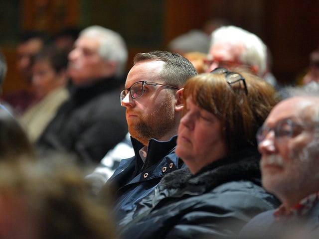 Garry Middleton MLA was in attendance at a public meeting held in the Guildhall on Wednesday evening opposing the proposed cuts to jobs and services at BBC Radio Foyle.  George Sweeney. DER2301GS – 17