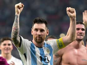 Argentina's forward #10 Lionel Messi celebrates after his team won the Qatar 2022 World Cup.