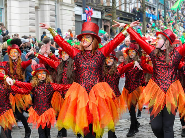 The Derry St Patrick’s Day parade makes its way towards the city centre. Photo: George Sweeney.
