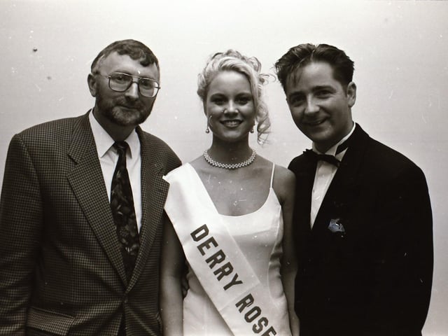 The finalists of the 1995 Miss Derry competition pictured at the final in Squires Nightclub.
