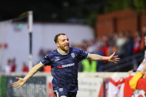 Paul McMullan celebrates his winning goal at St Patrick's Athletic. Photo by Kevin Moore.