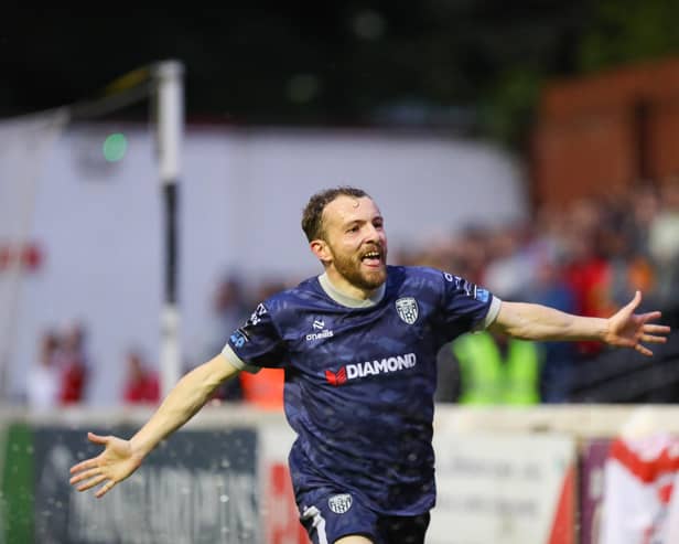 Paul McMullan celebrates his winning goal at St Patrick's Athletic. Photo by Kevin Moore.