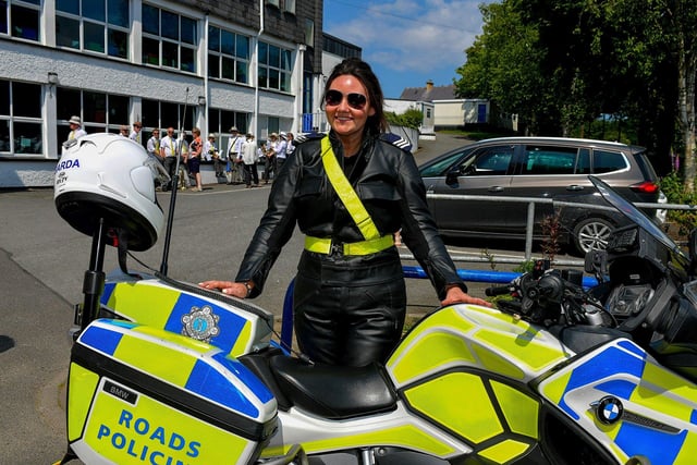 Sergeant Charlene Anderson, Garda Traffic Corps, was in charge of traffic movement at the Inishowen Pride Parade held in Buncrana on Sunday afternoon. Photo: George Sweeney. DER2322GS - 12