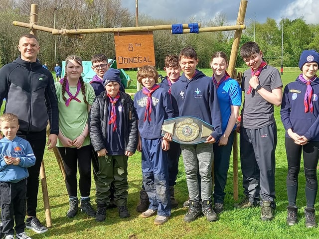Connor Coyle with the Scouts from 8th Donegal, Carndonagh. Séan Coyle.