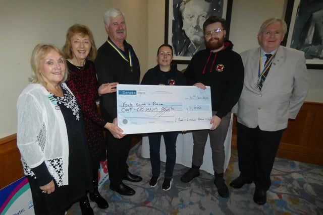 Presentation of a cheque to Foyle Search as a result of the proceeds of the recent LMS concert in the Millennium Theatre. Pictured from left are:  Addis Blair – Londonderry Musical Society; Judith O’Hare – Londonderry Musical Society; Robert Blair – Londonderry Musical Society and President of Limavady Rotary Club; Christina McKeegan – Foyle Search and Rescue; Rossa Smallman – Foyle Search and Rescue and John MacCrossan – President Derry Rotary Club.