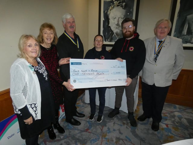 Presentation of a cheque to Foyle Search as a result of the proceeds of the recent LMS concert in the Millennium Theatre. Pictured from left are: Addis Blair – Londonderry Musical Society; Judith O’Hare – Londonderry Musical Society; Robert Blair – Londonderry Musical Society and President of Limavady Rotary Club; Christina McKeegan – Foyle Search and Rescue; Rossa Smallman – Foyle Search and Rescue and John MacCrossan – President Derry Rotary Club.