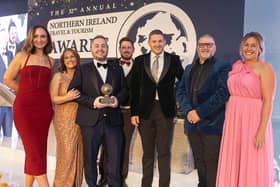 The Jet2.com Trade Team pick up the award for Best Airline to Europe 2024 at the NI Travel & Tourism Awards.
