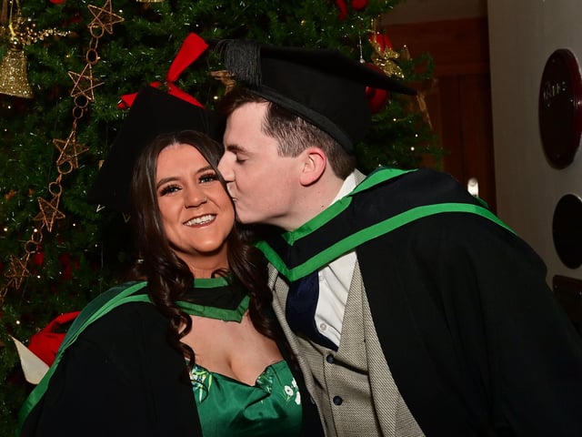 Pacemaker Press 13/12/22
Mike Martin from Fontana and Briege Maguire from Ederney ,Who graduated in Nursing at the Ulster University graduation in the Millennium Forum in Derry on Tuesday.
Pic Pacemaker:.