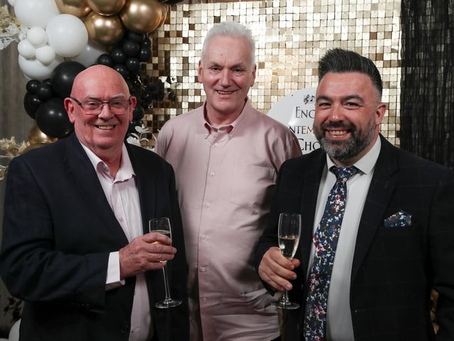 Encore Contemporary Choir 15th Anniversary dinner held in The Ebrington Hotel.
From left are Noel O’Donnell, Liam Costello and Brendy Kelly
Mandatory Credit Lorcan Doherty : Encore 15th Birthday.