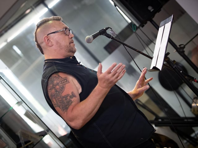 THE EMPEROR IS NAKED. . . .Former British soldier Michael John Pike (Spike Pike) speaking at a Feile event in the Museum of Free Derry on Saturday. The discussion was chaired by Martina Anderson. (Photos: Jim McCafferty Photography)