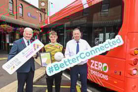 Michael Geoghegan, Ulster GAA Vice-chairperson, Oisin Barr, Doire Colmcille GAC, and Raymond Edwards, Translink Senior Inspector.