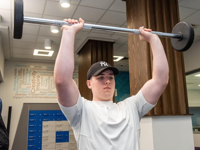 Luc Moran who studies sport tries out a physical challenge with Everlast Gyms at NWRC's Freshers fest. 