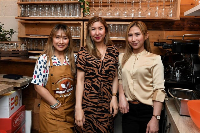 Kristine, Apple and April pictured at the opening of Derry’s first Filipino restaurant, called Bahay Kusina, in the Craft Village, on Saturday afternoon. Photo: George Sweeney