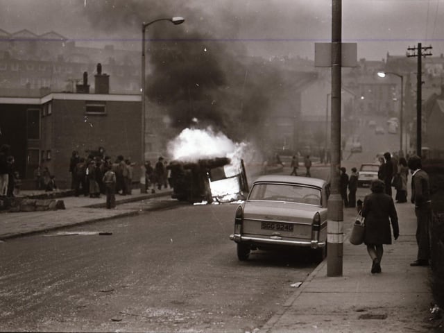 The aftermath of rioting in the Bogside area of Derry back in February 1976.