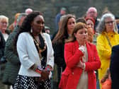 Mayor Lilian Seenoi Barr and Sinéad McLaughlin MLA attend the vigil, at Guildhall Square, to commemorate the lives of Montserrat Martorell and Sophie Watson and to call for an end to violence against women. Photo: George Sweeney