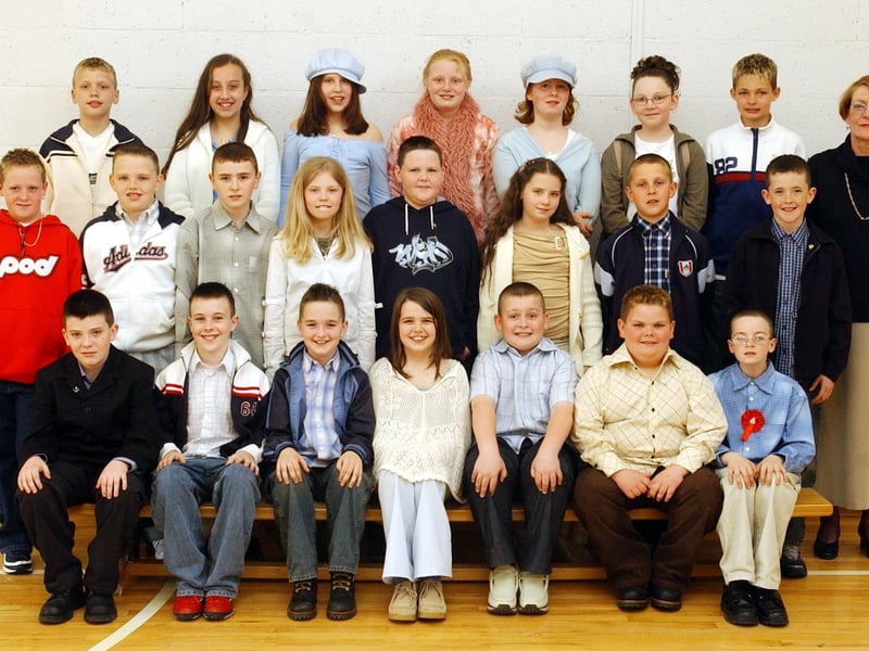 Pupils from St Therese's Primary School, Lenamore, who were confirmed in St Joseph's Church, Galliagh, by Most Rev. Dr. Seamus Hegarty, Bishop of Derry.  Included is Mrs Anne Brady, Class teacher
